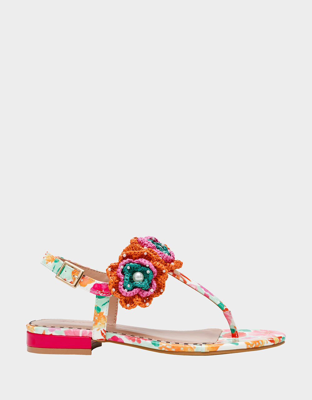 Betsey Johnson Cindii White Multi Macrame Flower Sandals