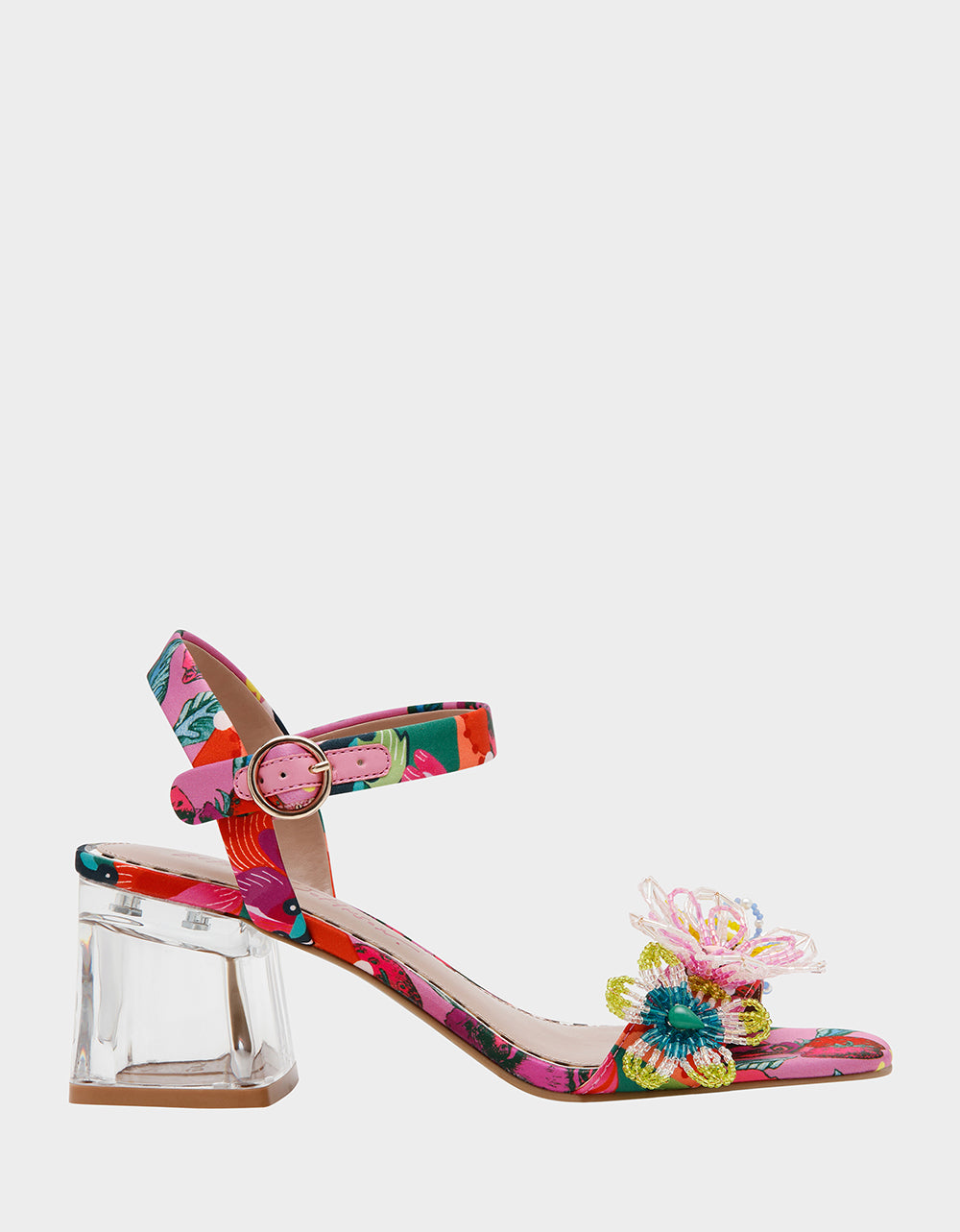 Betsey Johnson Cinthia Floral Beaded Sandals with Clear Heel
