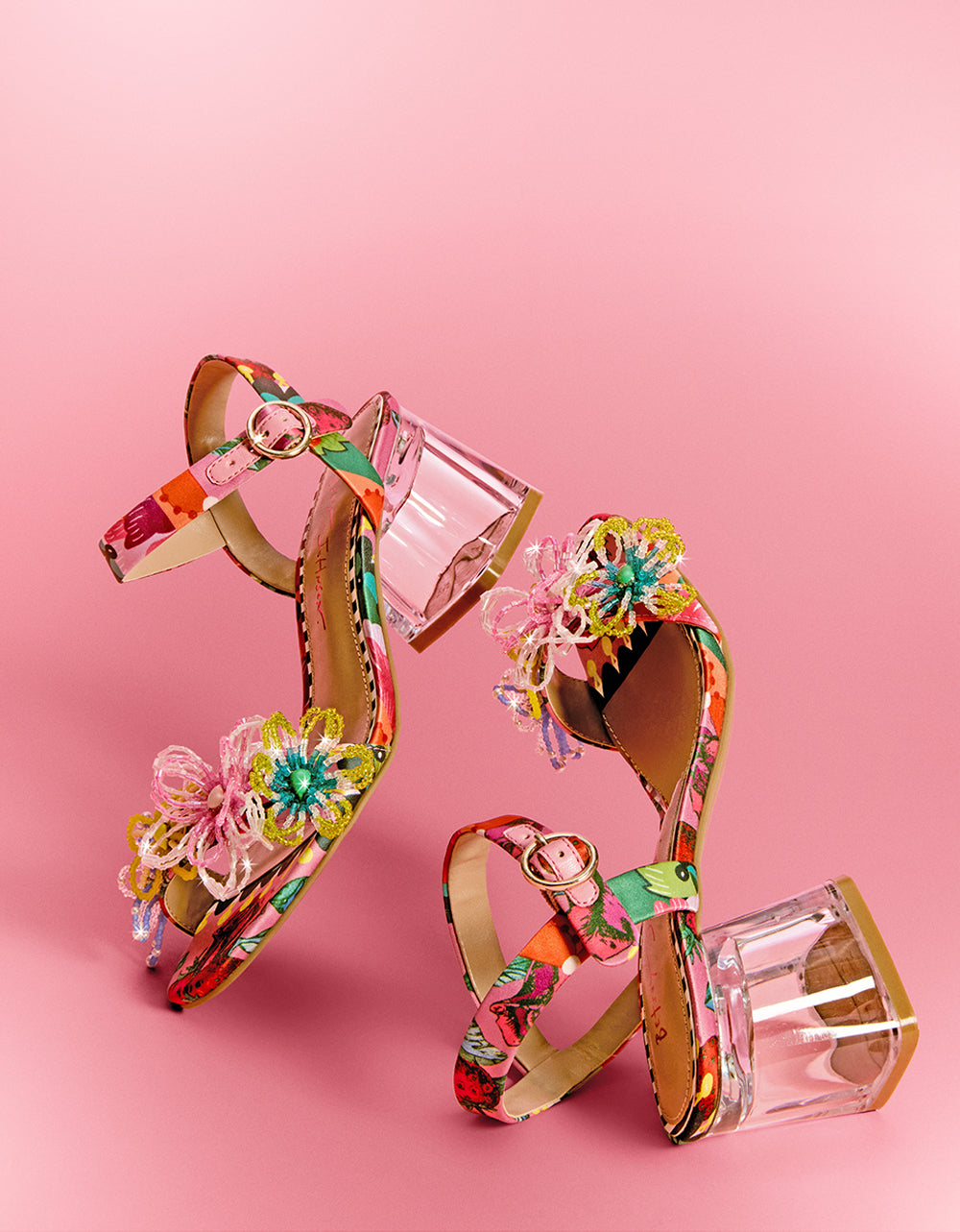 Betsey Johnson Cinthia Floral Beaded Sandals with Clear Heel