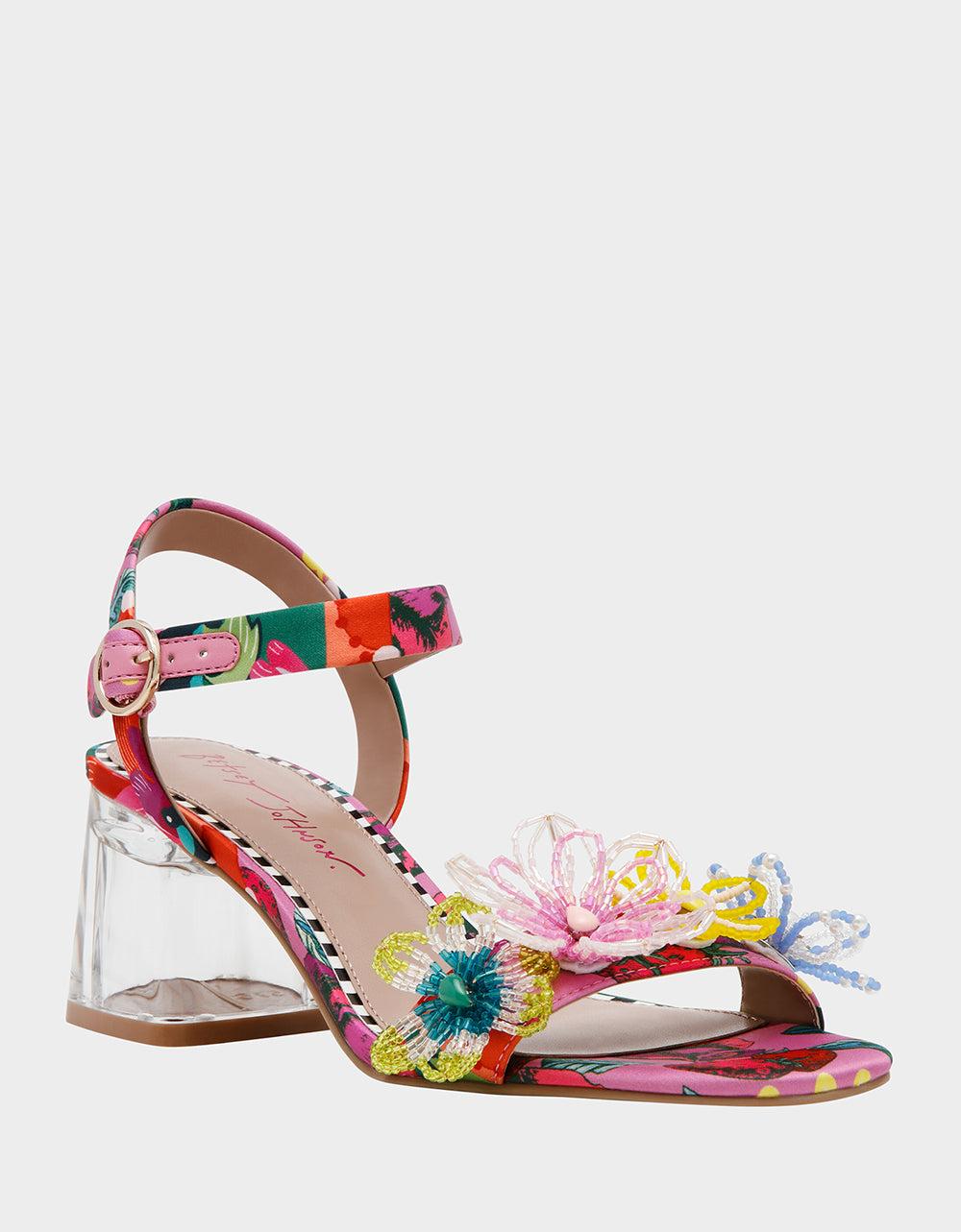 Betsey Johnson Cinthia Floral Beaded Sandals with Clear Heel