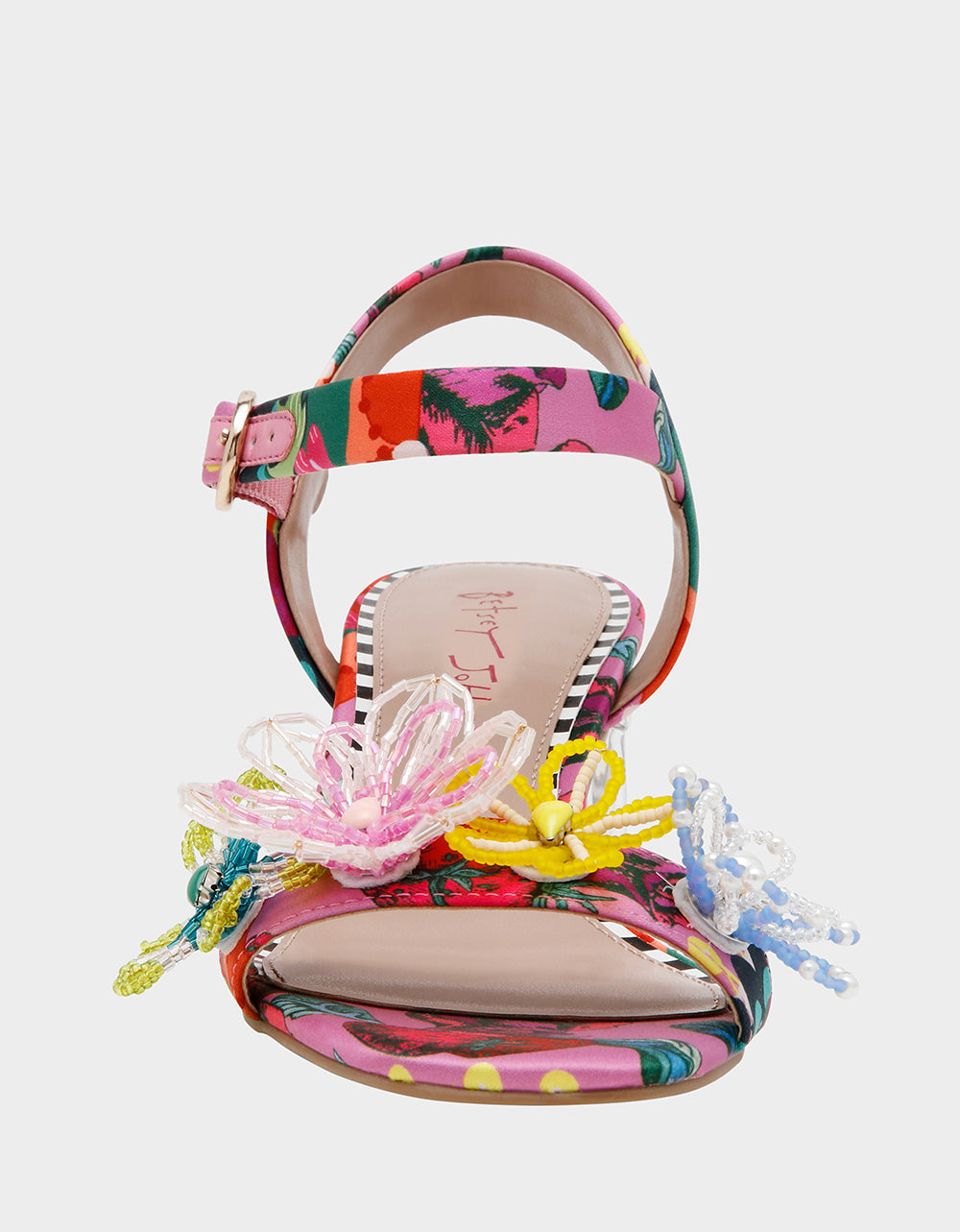 Betsey Johnson Cinthia Floral Beaded Sandals with Clear Heel