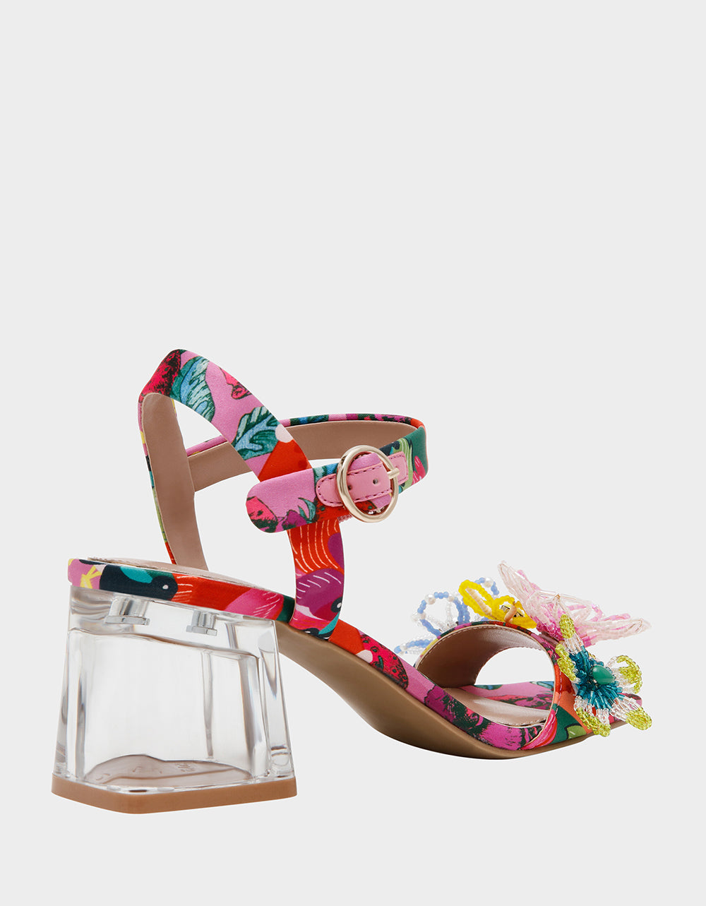 Betsey Johnson Cinthia Floral Beaded Sandals with Clear Heel