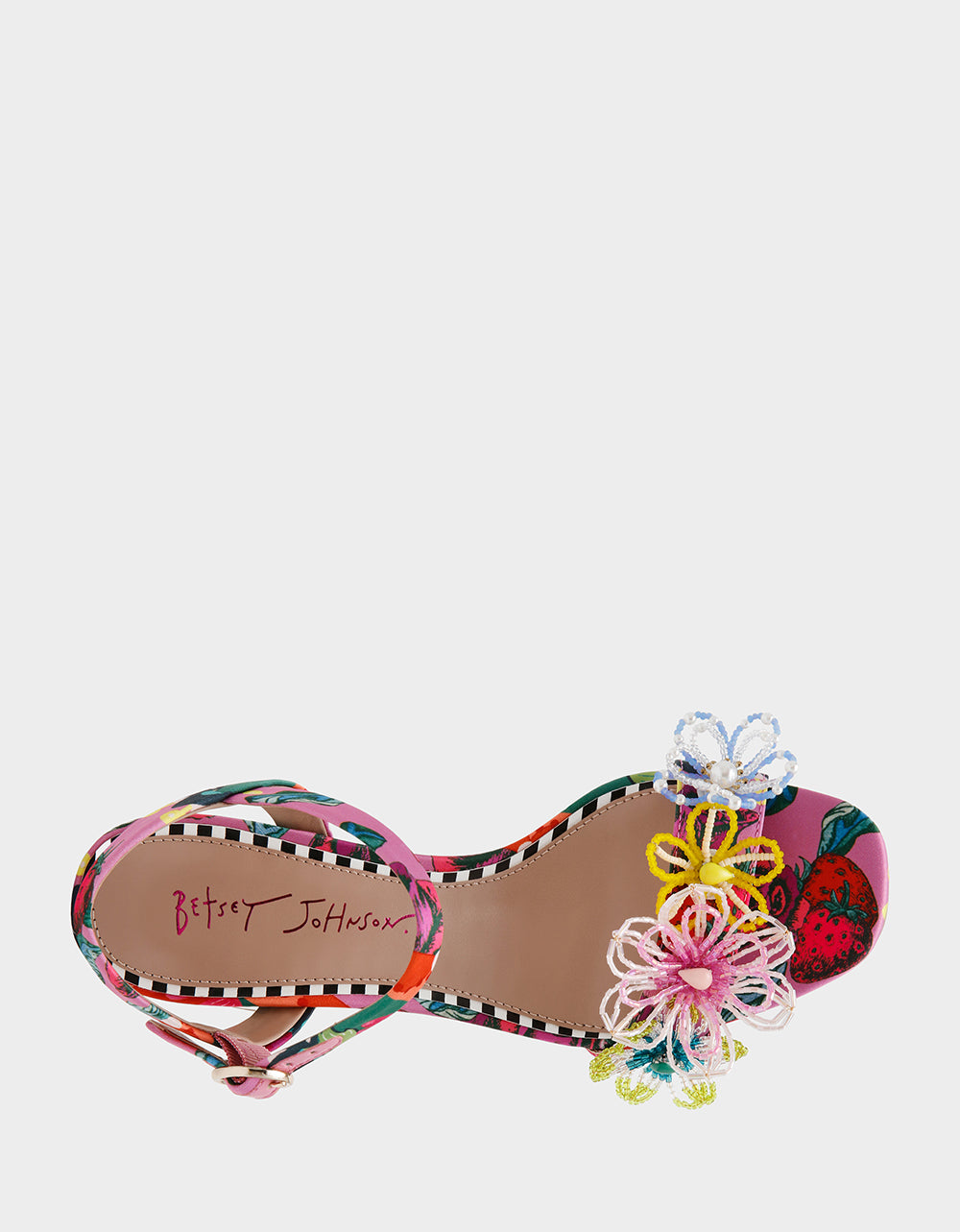 Betsey Johnson Cinthia Floral Beaded Sandals with Clear Heel