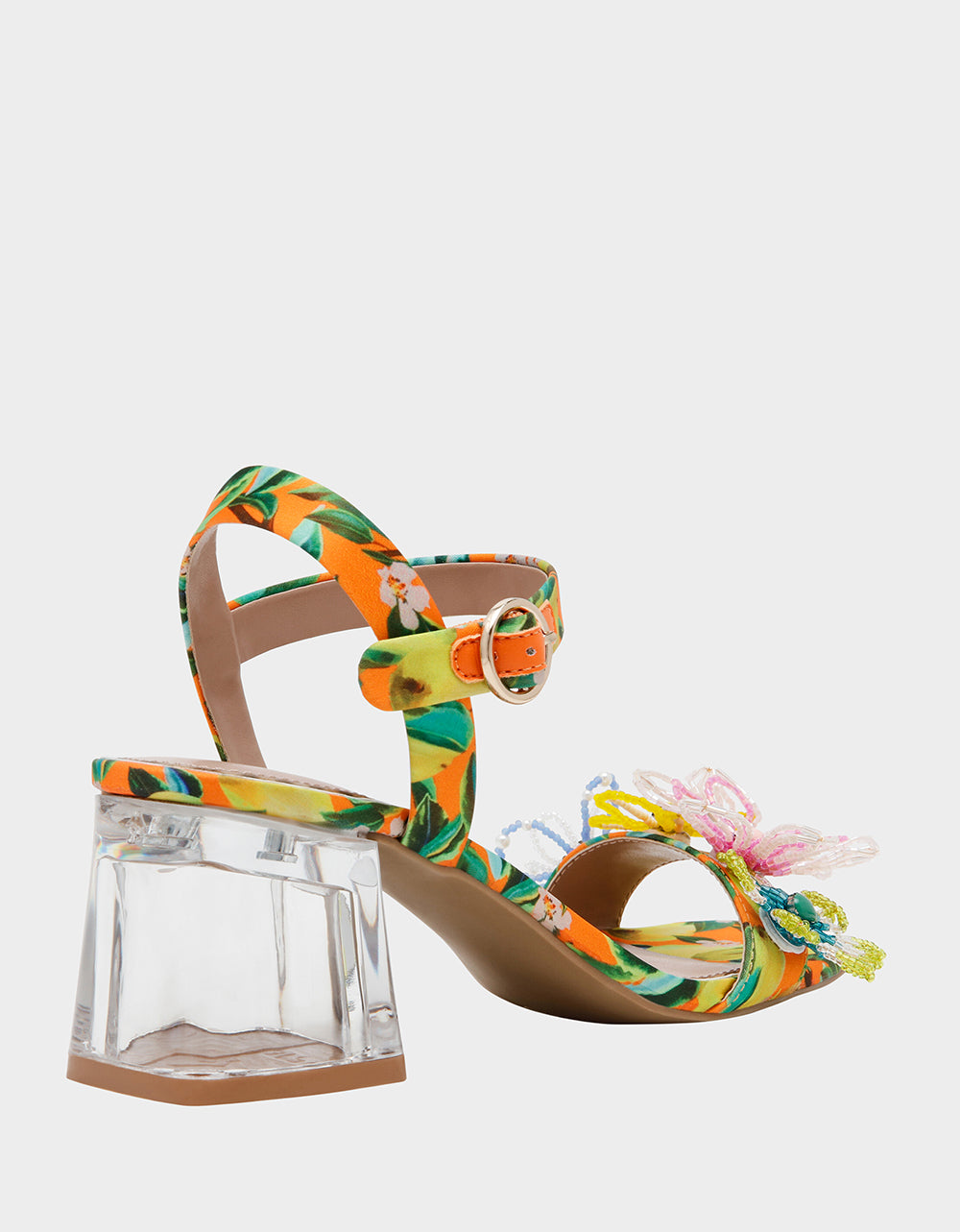 Betsey Johnson Cinthia Yellow Floral Sandals with Clear Block Heel