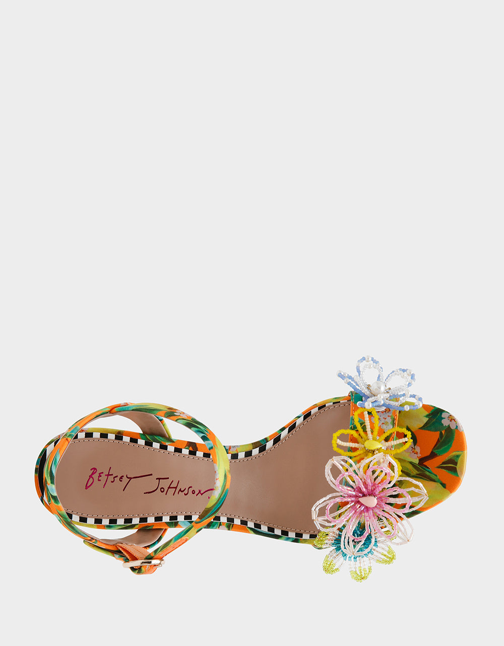 Betsey Johnson Cinthia Yellow Floral Sandals with Clear Block Heel
