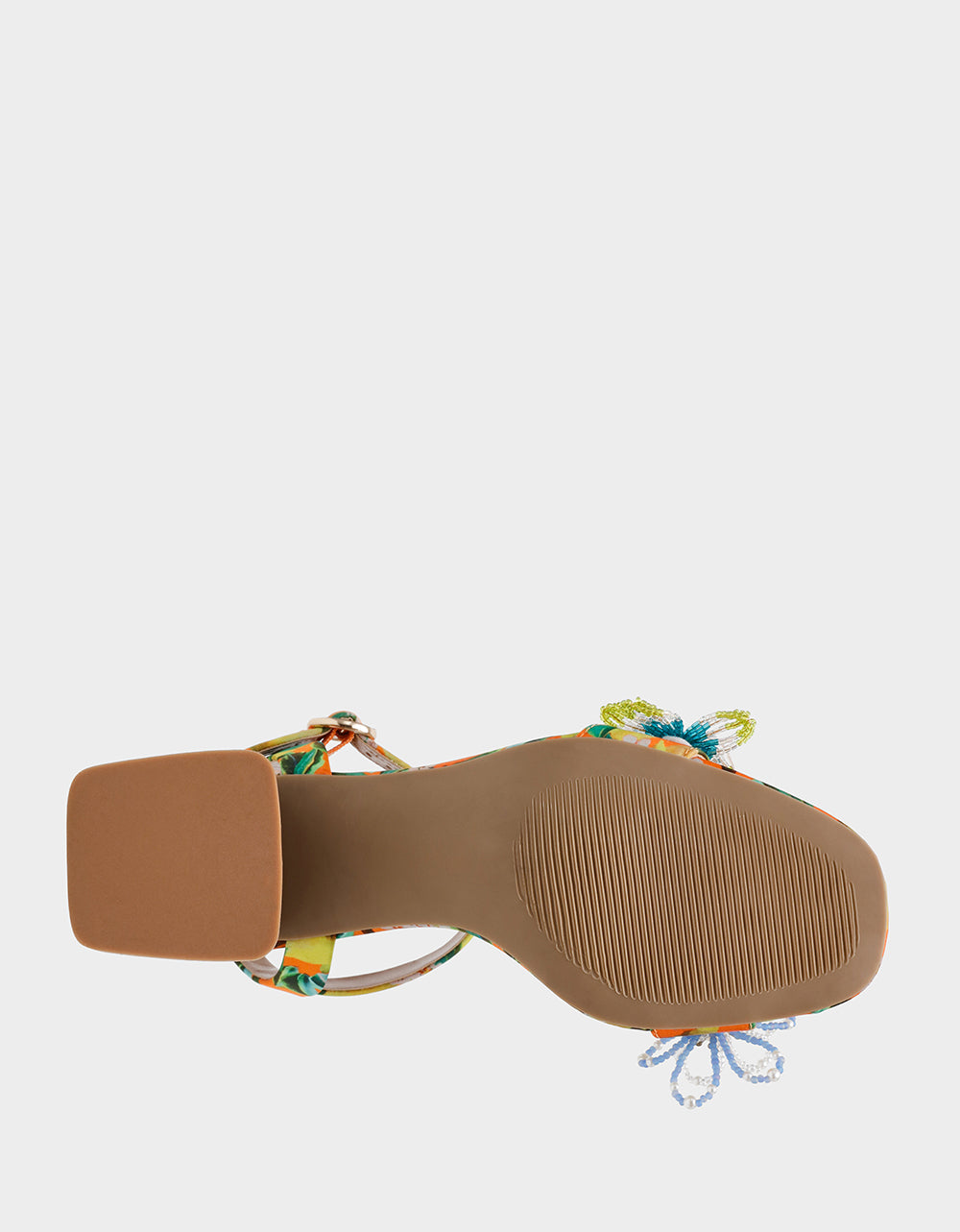 Betsey Johnson Cinthia Yellow Floral Sandals with Clear Block Heel