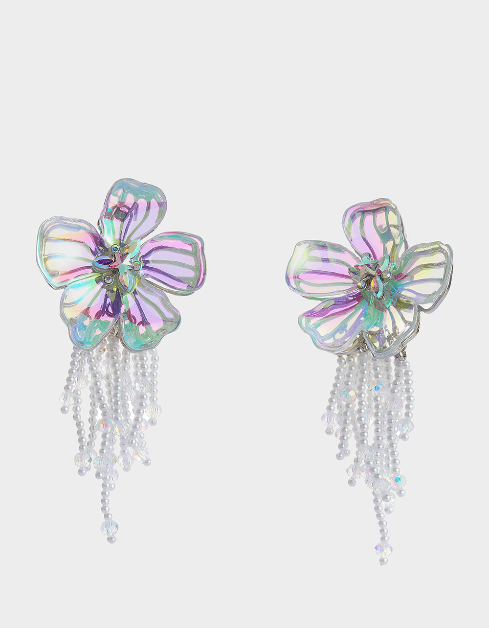 Betsey Johnson Crystal Flower Drop Earrings with Pearl Fringe