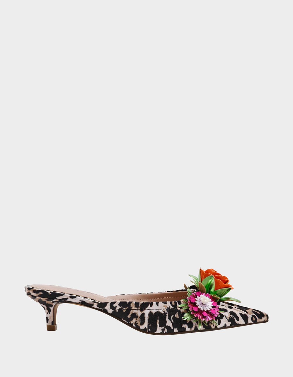 ABIGAYL Leopard Print Kitten Heel Mules with 3D Flowers